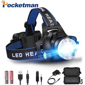 Lampes frontales Lampe frontale LED puissante Lampe frontale étanche USB DC Rechargeable Phare Zoom Lampe frontale Super Bright Head Flashlight P230411