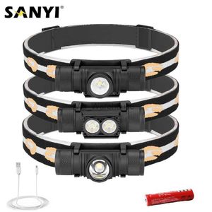 Head lamps Sanyi D25 XM-L2 LED Mini Headlight Headlamp 6-Mode USB Charging 18650 Flashlight Camping Hunting Frontal Head Lantern Torch Lamp HKD230922