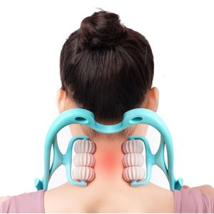 Head Massager Pressure Point Therapy Manual Neck Massager Six Wheel Necks Clamping Clip Cervical Shoulder Body Massage Roller Health Care 230614