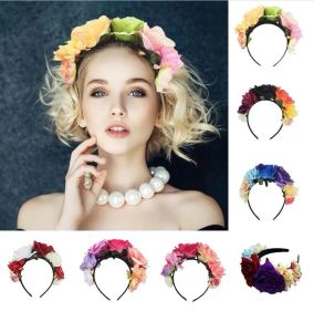 Bandeau Costume couronne de fleurs de roses, Simulation mexicaine, guirlande de fleurs de roses, accessoires Photo, bandeaux pour cheveux de fête de mariage, 1220