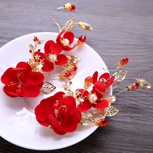 Diademas Horquillas chinas Pinzas para el cabello de novia Accesorios para el cabello de boda china para mujeres Pasador de flores rojas Novia Matrimonio Headwear Joyería