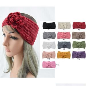 Bandeaux Dhs Ins 13 Couleurs Lady Filles Tricoté Belle Fleur Bandeaux Crochet Twist Chapeaux Headwrap Femmes Cheveux Accessoires Drop D Dh1Ud