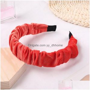 Diademas Moda Veet Diadema ancha Invierno Mujeres Niñas Plisado Onda Tela Hairband Color Caramelo Suave Elegante Accesorios para el cabello Drop D DHPZJ