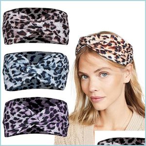 Diademas Leopard Cross Tie Diademas Deportes Yoga Stretch Wrap Hairband Hoops Moda para mujeres Drop Entrega Joyería Hairjewelry DHHRV