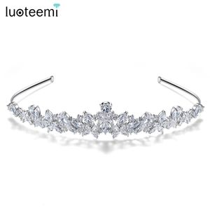 Diademas LUOTEEMI Cubic Zirconia Tiara de boda para novias Flor de lujo Bling CZ Corona Mujeres Reina Joyería para el cabello Fábrica al por mayor 231101