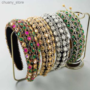 Bandons Luxury Baroque Diamants complets Sponge Band Band Fashion Hair Accessories Femmes Trendy Party Shiny Wide Side Hairband Hair Band Girl Y240417