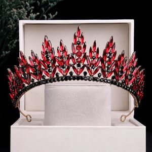 Diademas Tiaras de cristal negras y rojas de lujo para mujeres Joyería para el cabello de boda Diadema de diamantes de imitación Corona nupcial Accesorios para novias de baile 231102