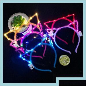 Bandeaux Nouveau élégant LED oreilles de chat bandeau pour femmes filles fourrure tête de diable cerceau ornements de cheveux fins accessoires chapeaux sexy goutte D Dhwa4