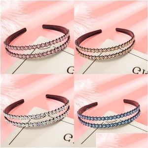 Diademas Rhinestone Crystal Hoop Doble Fila Cinturón Dientes Antideslizante Horquilla Mujeres Resina Headwear Accesorios para el cabello Regalos Belleza 4 3Yy M2 Otlaz