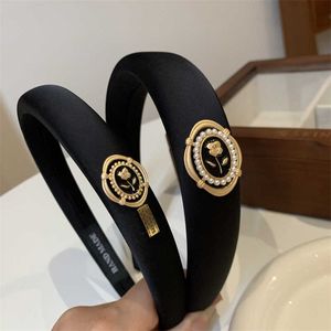 Diademas Vintage Negro Perla Esponja Mujeres Banda para la cabeza Aros para el cabello Uso en el hogar Suave Alta calidad Negro Esponja Tocado grueso Tiara Venta al por mayor T221007