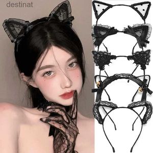 Diademas Mujeres Sexy Orejas de Gato Negro Cabeza Bisel Moda Encaje Señora Hairband Cosplay Headwear Diadema Niña Fiesta de Cumpleaños Accesorios para el Cabello L231118