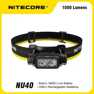 Projecteurs NITECORE NU40 lampe frontale 1000Lumens USB-C phare Rechargeable blanc rouge lumière Trail course travail lampe de pêche batterie intégrée