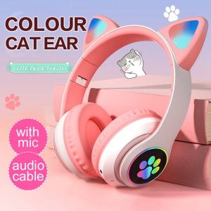 Casque/Casque Oreille de Chat Mignon Casque sans Fil Casque Bluetooth Casque de Jeu Stéréo Musique Écouteur Rose Écouteur pour Enfants Filles avec Micro