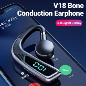 Casque / casque V18 Bluetooth compatible Earphone Ear Hook Conduction Bos LED Display numérique Business Sports Wireless Headset for Driving