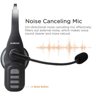 Écouteurs AUSDOM BW01 Trucker Bluetooth 5.0, casque d'écoute sans fil avec Microphone, suppression du bruit, 22 heures de conversation pour téléphone de centre d'appels