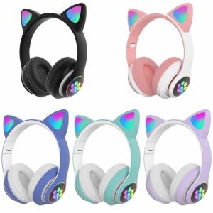 Écouteurs meilleurs cadeaux LED Cat oreille d'écoute sans fil Bluetooth 5.0 Young People Kids Headset Support Fermer LED PLIG 3,5 mm avec micro