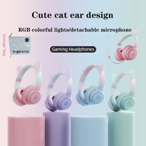 Écouteurs sans fil Bluetooth 5.1, meilleur cadeau, LED oreilles de chat, casque d'écoute pour jeunes enfants, prise en charge de 3.5mm avec micro détachable pour le sport