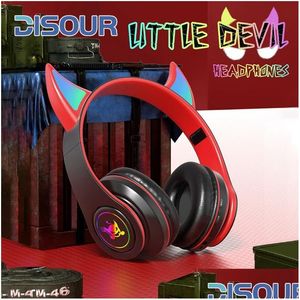 Écouteurs écouteurs de diable casque sans fil avec micro pour enfants Enfant mignon stéréo basse musique fm Bluetooth Headset Gamer Support TF DHAJ8