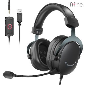 Casque Fifine Headsout, 3,5 mm de jackusb casque avec 7.1 Sound surround Sound / Volum Interrupteur pour PC / Mac / PS4 / PS5 MixerH9