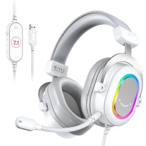 Auriculares FIFINE RGB para juegos con sonido envolvente 7.1/3EQ/MIC, auriculares supraaurales con control en línea para PC PS4 PS5 AmpligameH6W