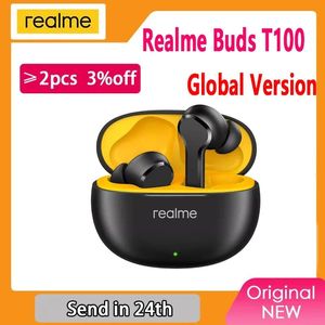 Auriculares Versión global Realme Buds T100 Auriculares AL ENC Cancelación de ruido Bluetooth 5.3 400mAh Auriculares IPX5 Auriculares resistentes al agua