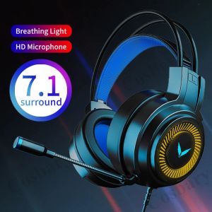 Écouteurs Hot Gaming Headset Gamer Headphones 7.1 Surround Sound Streyer Wired Microphone Microphone Colorful Light pour PC ordinateur portable PS4