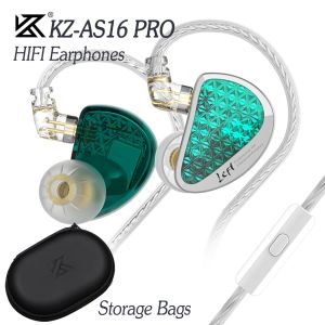 Écouteurs KZ AS16 PRO In Ear Filaire Écouteurs 3,5 mm Plug Noise Cancelling Pure Moving Iron Écouteurs pour les amateurs de HiFi avec sacs de rangement