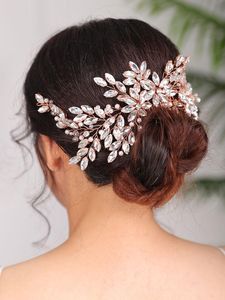 Tocados Llegada Oro rosa Diamante de imitación Peine para el cabello Tiara Peinados de boda Joyería Accesorios nupciales para mujeresTocados