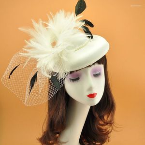 Coiffes visage couverture gaze haut-de-forme dames Vintage plume cheveux accessoires mariée robe de mariée corée japon noir blanc