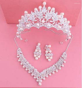 Ensemble de trois pièces, couvre-chef, couronne, collier, boucles d'oreilles, accessoires pour cheveux de mariage coréen, robe de réunion annuelle