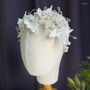Coiffures cerceau Super fée fleur perlée diadème tissu perles Double pont bandes de cheveux de mariage bijoux de mariée en gros