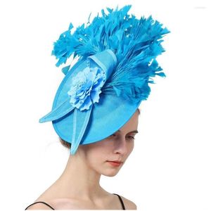 Tocados Imitación Sinamay Tocado para mujer Derby Church Fascinator Hat Fashion Party Chapeau Cap Feather Headwear Novia Drop Del Otzxo