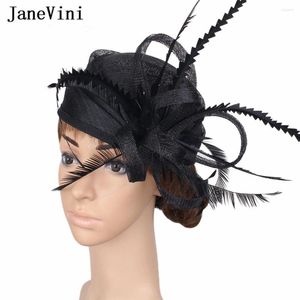 Coiffes Janevini 2024 Bridal Black Hats Feathers Facinators For Women Grand Hat de mariage Headwear Cocktail Dîner ACCESSOIRES