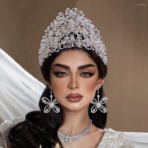 Coiffures de luxe grande couronne pour la mariée diadème de mariée et coiffure concours diadème perle bandeau de mariage femmes accessoires de cheveux de fête