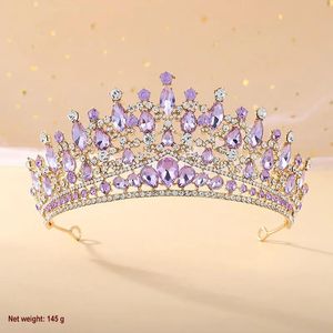 Tocados Nuevo estilo europeo y americano Corona de novia púrpura Barroco Exquisito Rhinestone Corona de cumpleaños Accesorios para el cabello de novia Vestido de novia