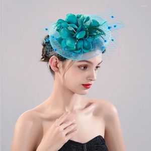 Coiffures Prop couleur bleu clair femmes exquise mode fleur décoration chapeau épingle à cheveux voile de fête de mariage