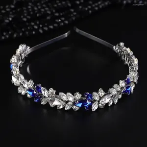 Coiffes TRENDY RHINSTONE BRIDAL COURNIL BAND Silver Blue Wedding Hair Accessories Bijoux Fête à la main Tiaras For Women