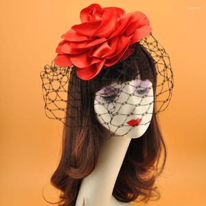 Coiffes Vintage Chapeau Ornements Voile De Gaze Grand Rose Fleur Top Fête Cheveux Diadème Robe Accessoires Corée Japon Noir Blanc