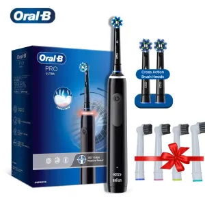 Têtes oral B pro 4 brosse à dents ultra électrique propre en profondeur 3D Capteur de pression de brosse à dents rotatifs adulte avec 4 têtes de remplacement cadeau gratuits