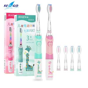 Heads SeaGo Kid's Sonic Electric Brosse Battery Powered LED Colorful Smart Timer Bross Brush remplaçable Remplaçable Dupont Brush Heads SG EK6