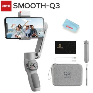 Têtes Zhiyun Smooth Q3 Téléphone Cardan 3Axis Smartphones Stabilisateur de poche pour iPhone Android avec trépied de poignée de lumière de remplissage LED