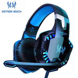 KOTION EACH Casque de jeu Casque stéréo basse profonde Casque rétro-éclairé filaire avec microphone pour Gamer PC portable PS4 T220916