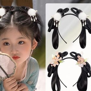 Accesorios para el cabello para la cabeza, disfraz chino antiguo, diadema, tocado, bolso con lazo Hanfu, estilo antiguo para niñas, bollo en espiral 231207