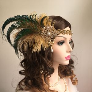 Couvre-chef Cheveux Accessoires Gatsby Plume Bandeau pour Femme Brillant Or Perlé Années 1920 Inspiré Feuille Médaillon Front Décoration 230729