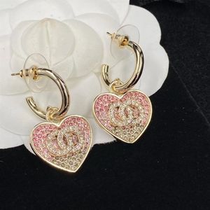 Boucles d'oreilles Heart Dangle Crochet en plaqué or 18 carats avec strass roses Swarovski Boucles d'oreilles de créateur pour femmes, yout284D