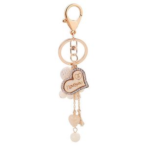 Heart Love Key Rings Jewelry Rhinestone Keychains Chain Fashion Design Design Ball Ball Pendant Sac Charmes Metal Car Cavyring Holder Cadeaux 260U