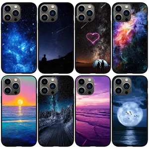 Heart Lover Star Sky Night Étuis pour iPhone 15 Plus 14 Pro Max 13 12 11 XS MAX XR X 8 7 6 Iphone15 Océan Mer Lune Lever du Soleil Forêt Souple TPU Mode Mignon Couverture de Téléphone Peau