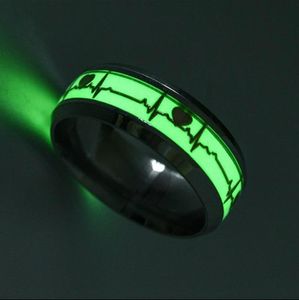 Bagues lumineuses en forme de cœur pour femmes et hommes, en acier inoxydable, fluorescentes, scintillantes dans la nuit, doigt franc-maçon, battement de cœur, bijoux de Couple