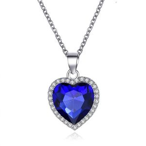 Corazón del océano collares para mujer CZ romántico cristal azul cadena colgante collares joyería de boda