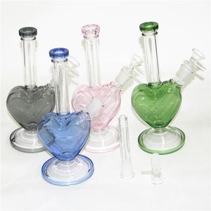 Forma de corazón Bong de vidrio Tuberías de agua Dab Rigs Hookahs Bongs de silicona Bong para fumar con tazón masculino Precio al por mayor